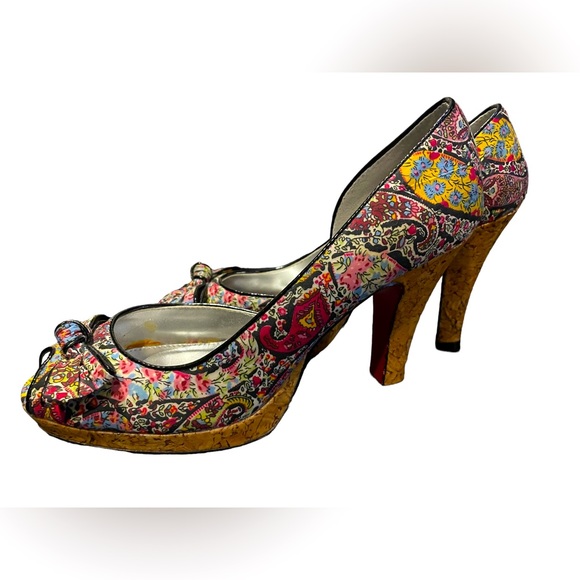 Unlisted Kenneth Cole Production Woman’s Floral Cork Heels 8.5 - Picture 4 of 6